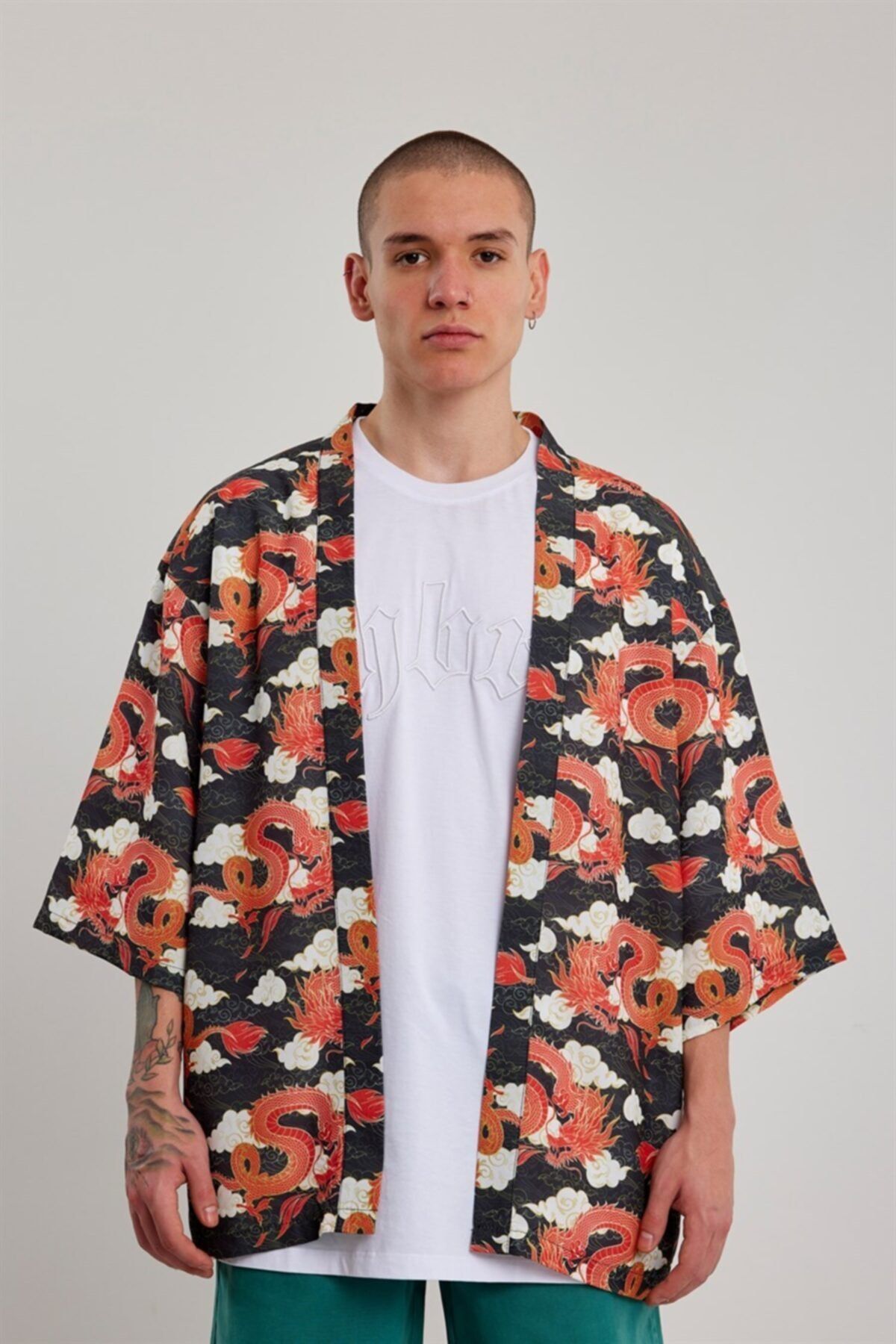 OhBro Ejderha Allover Baskılı Kimono