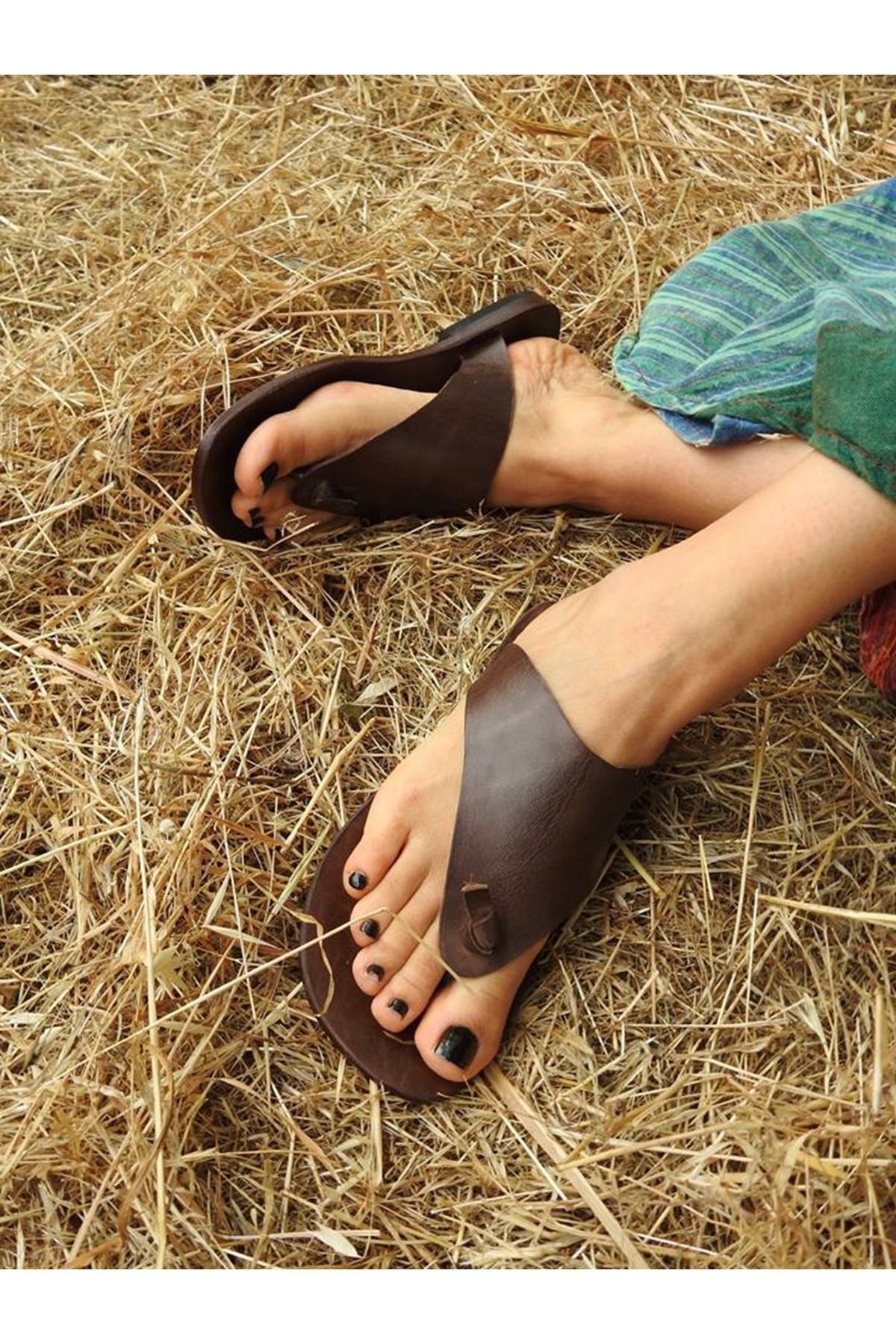 Zeus Sandals Kadın Kahverengi Hakiki Deri Kösele El Yapımı Bodrum Sandalet Bs007
