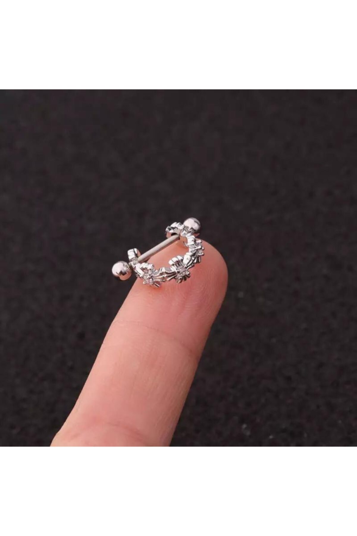Jaida Moda Kadın Gümüş Cerrahi Çelik Zirkon Taşlı Helix Piercing