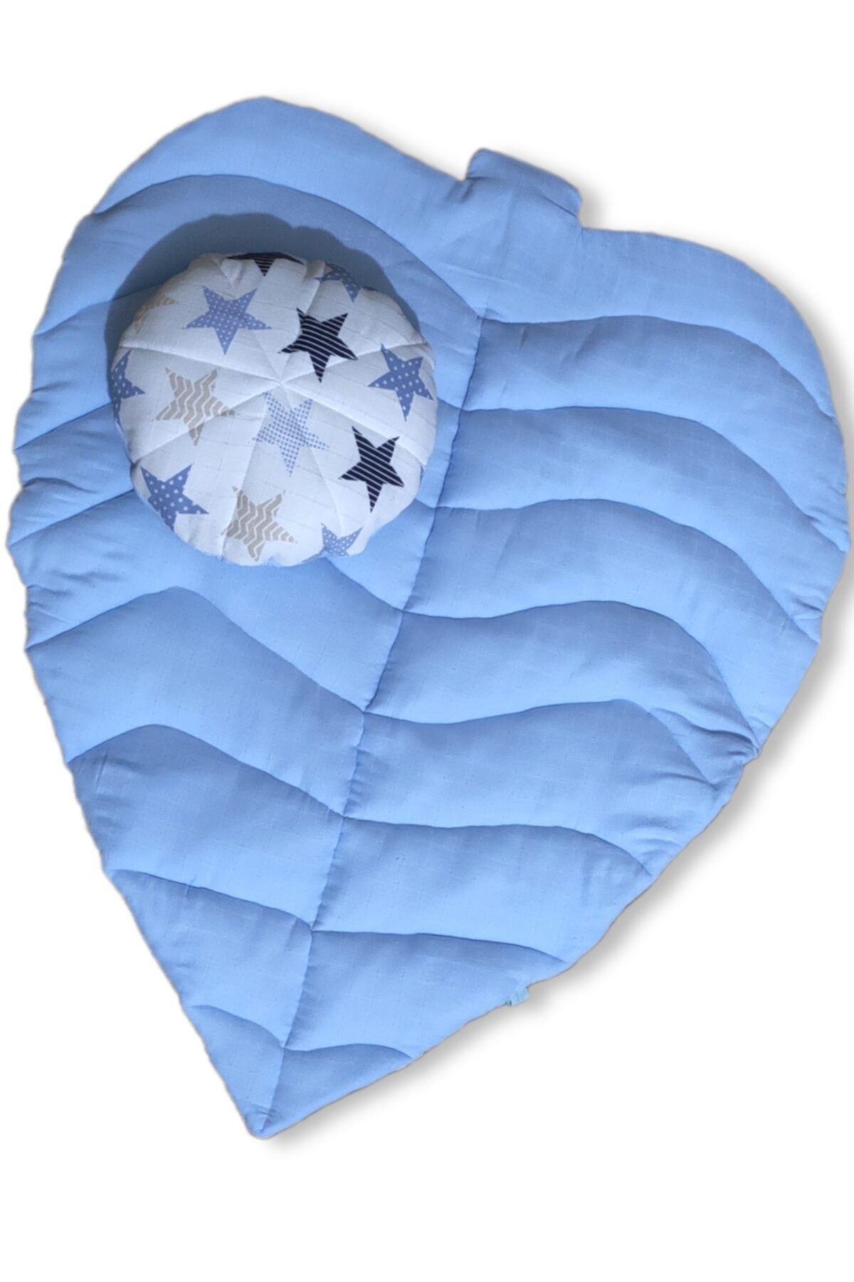 Majkabeba Mavi Yıldızlar Desenli Çift Taraflı YastıklıPamuk Müslin Yaprak Oyun Matı