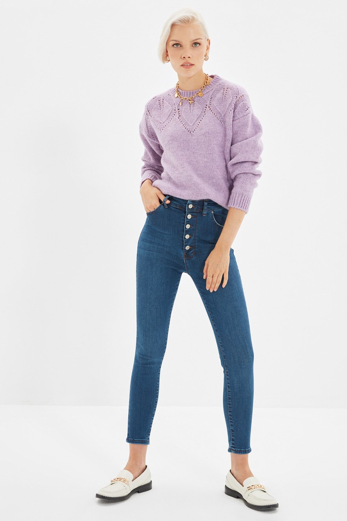 TRENDYOLMİLLA Lacivert Önden Düğmeli Skinny Jeans TWOAW22JE0716