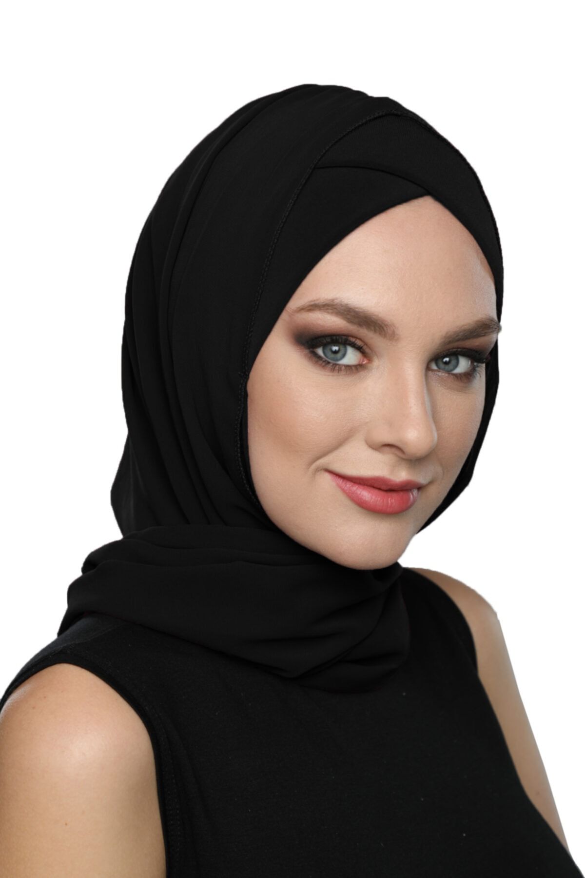 fidan bone Şallı Takmatik Sade Siyah Hazır Türban Tesettür Bone