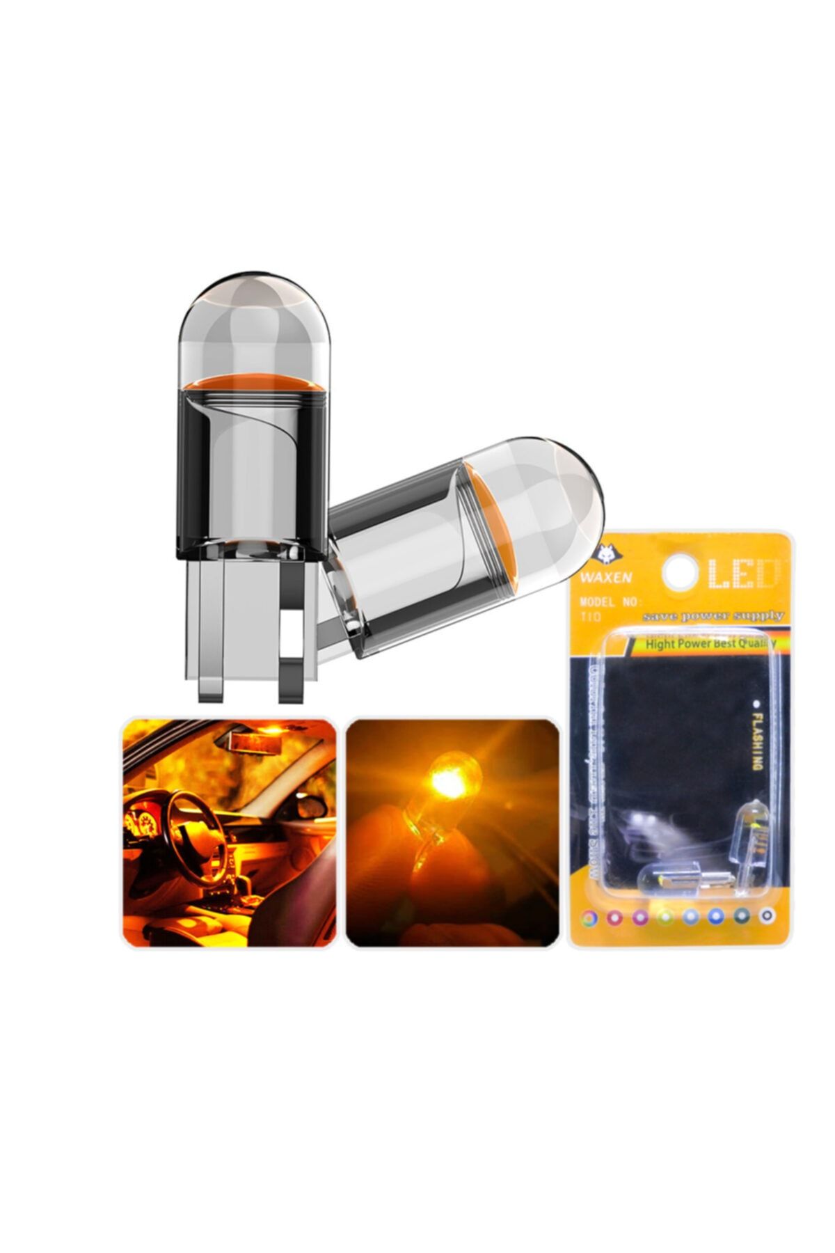 Waxen T10 Park Plaka Tavan İç Aydınlatma Ampulü Cob Led W5w 194 6500k Turuncu Güçlü Işık
