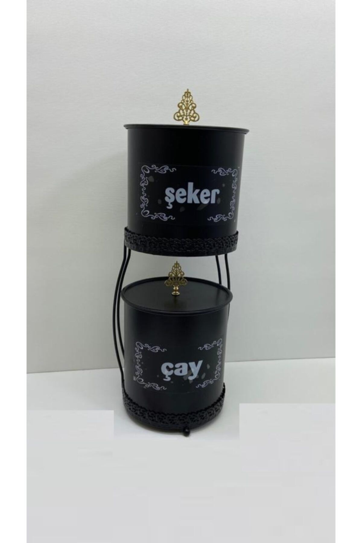 HETicaret Ferforje Siyah Tezgah Üstü Çay Ve Şekerlik Çif Katlı Standlı