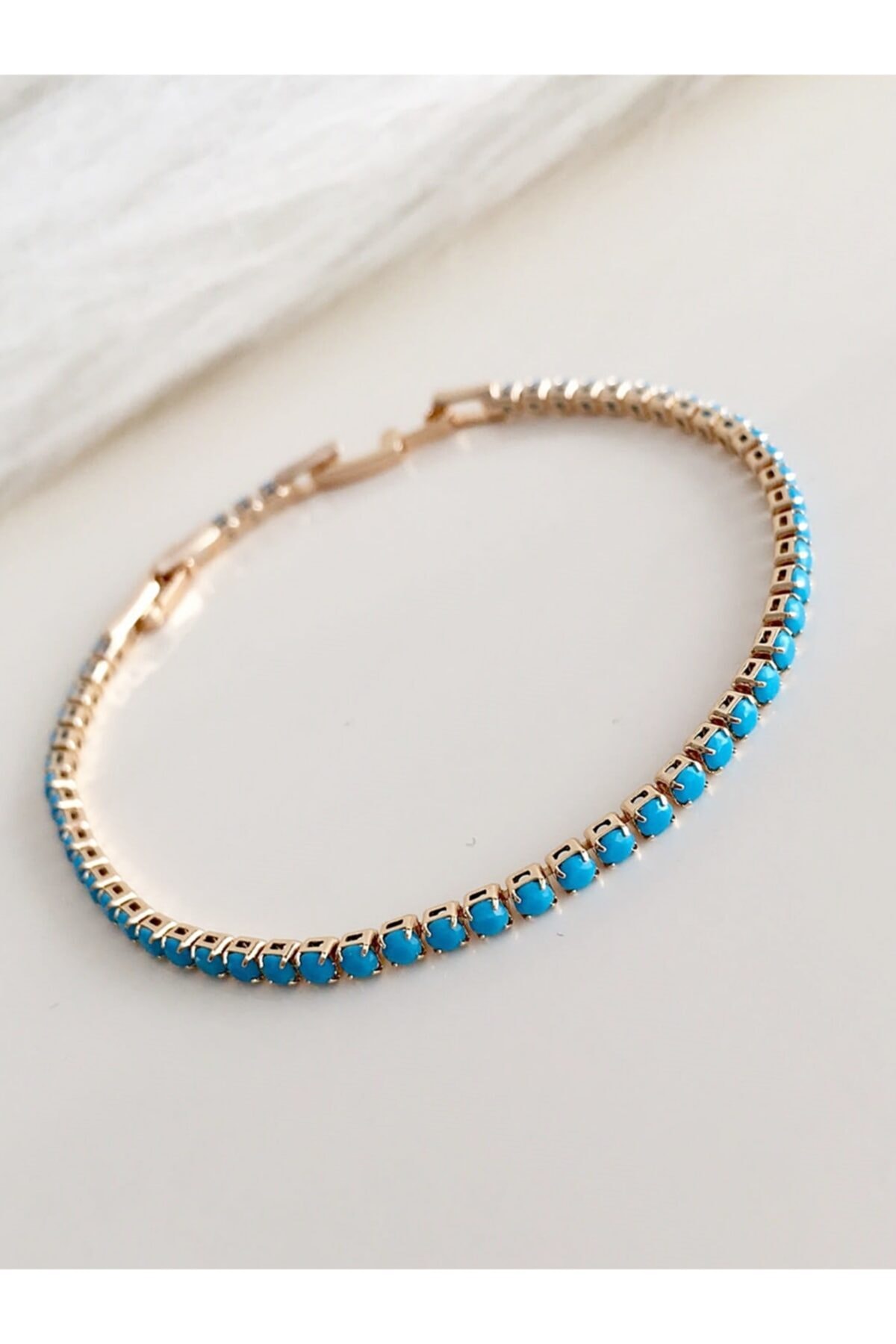 DS DİAMONDSHOP Bayan Ince Model Mavi Taşlı Bileklik Çk-9070