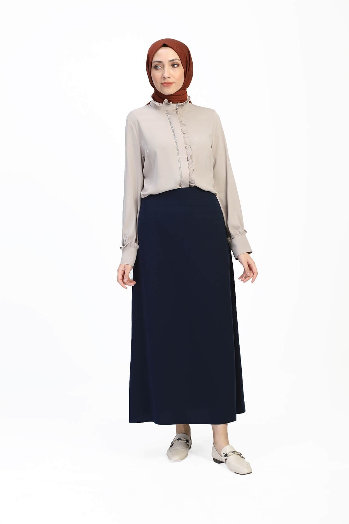 Kemal Aydın Arkası Fermuarlı Tesettür Etek - Lacivert 2410-s