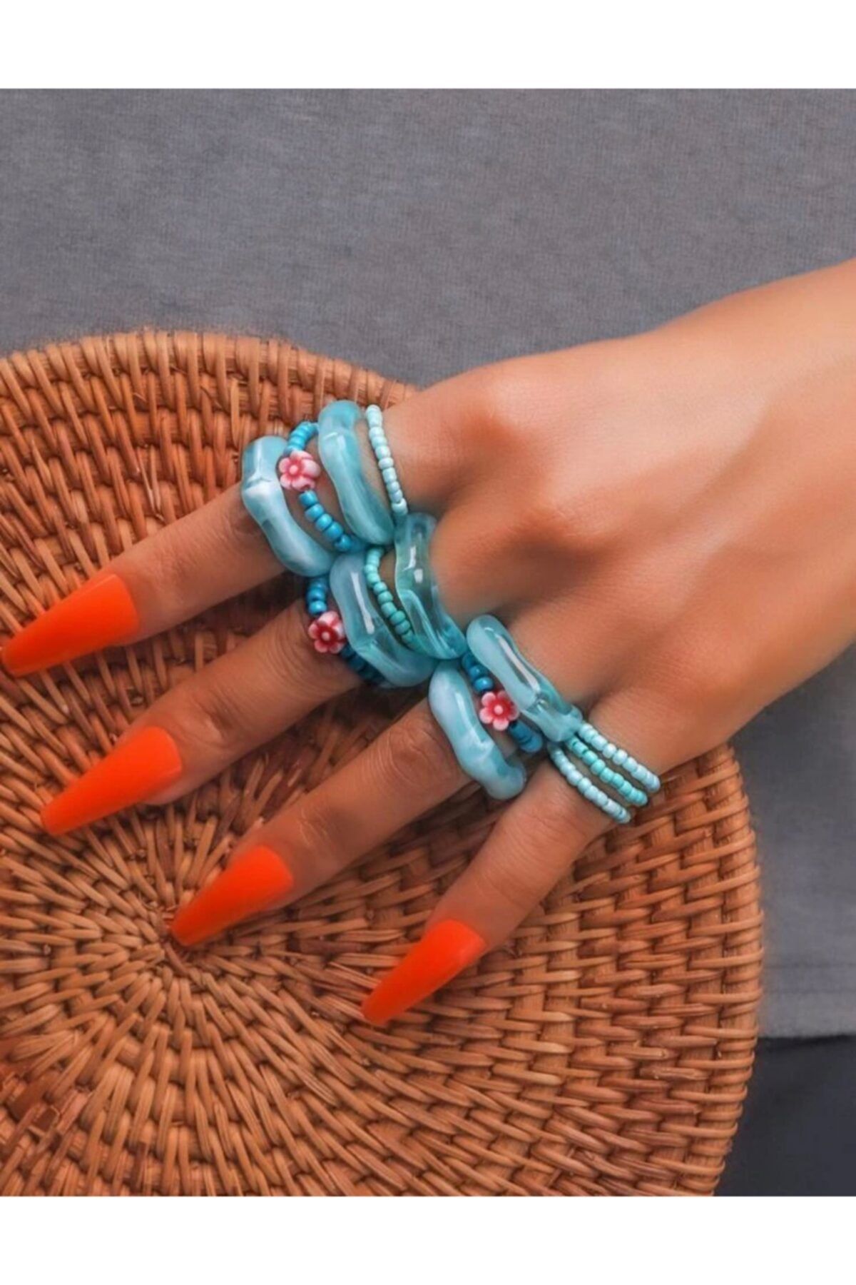 elifbilginbutik 14lü Reçine Yüzük Set