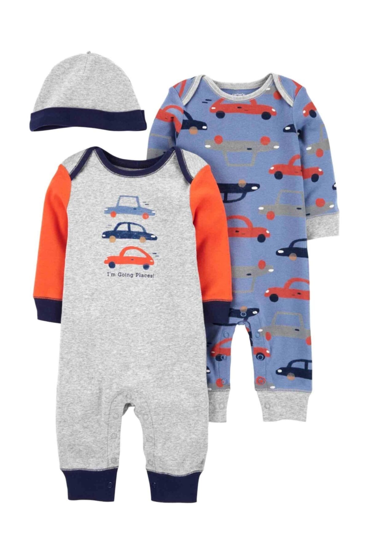 Carter's Erkek Bebek 3’lü Araba Desenli Tulum Ve Bere Set