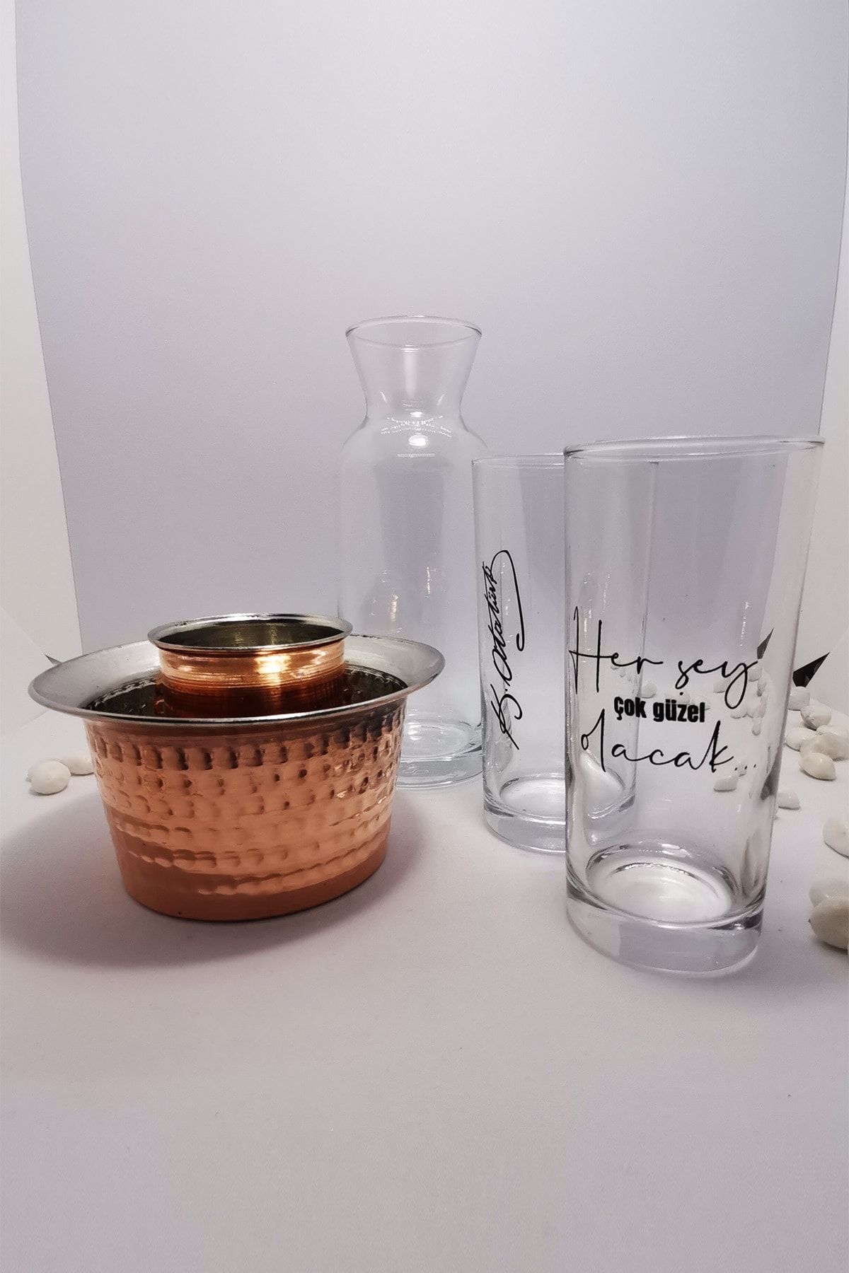 GREENDER Süper Rakı Içelim Seti Karaf, Ehlikeyf Ve 2 Adet Baskılı Rakı Bardağı Kadeh Seti