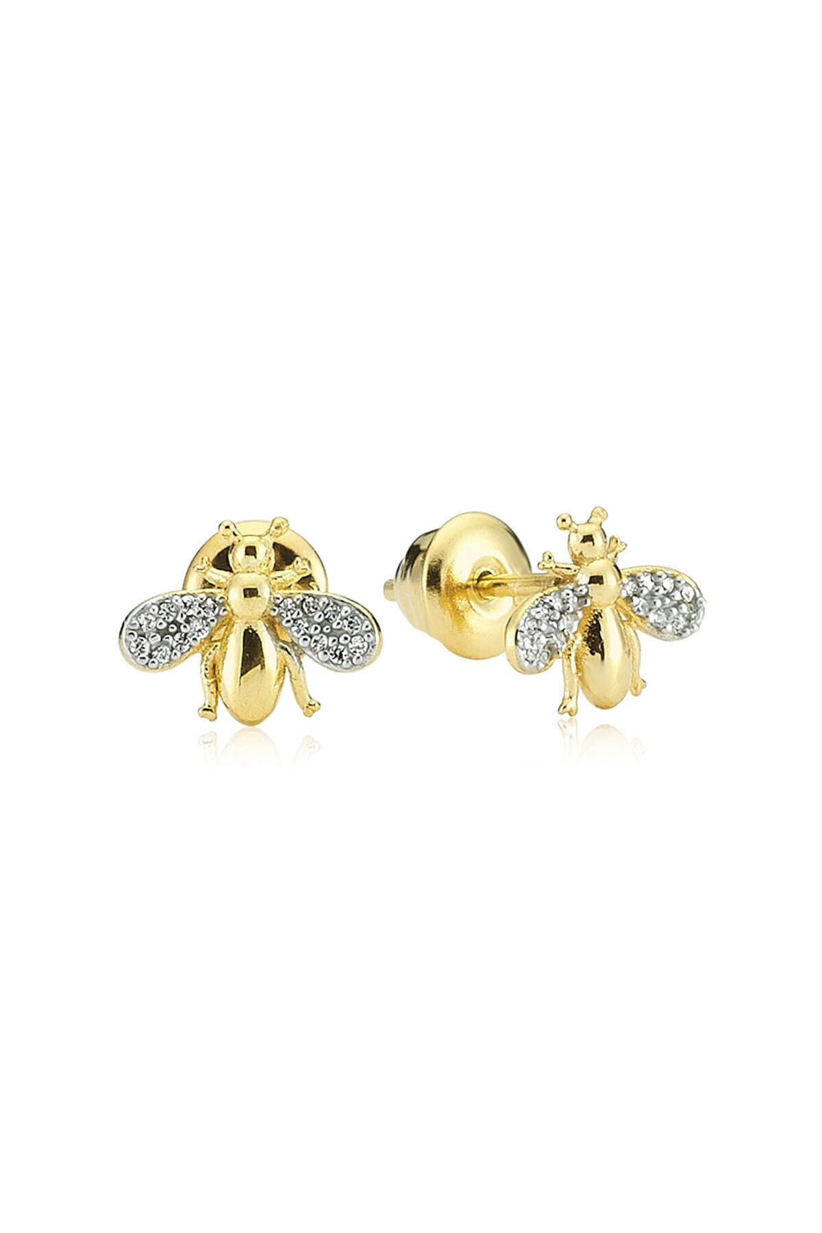 Valori Jewels Mini Arı, Zirkon Beyaz Taşlı, Altın Rengi Gümüş Küpe