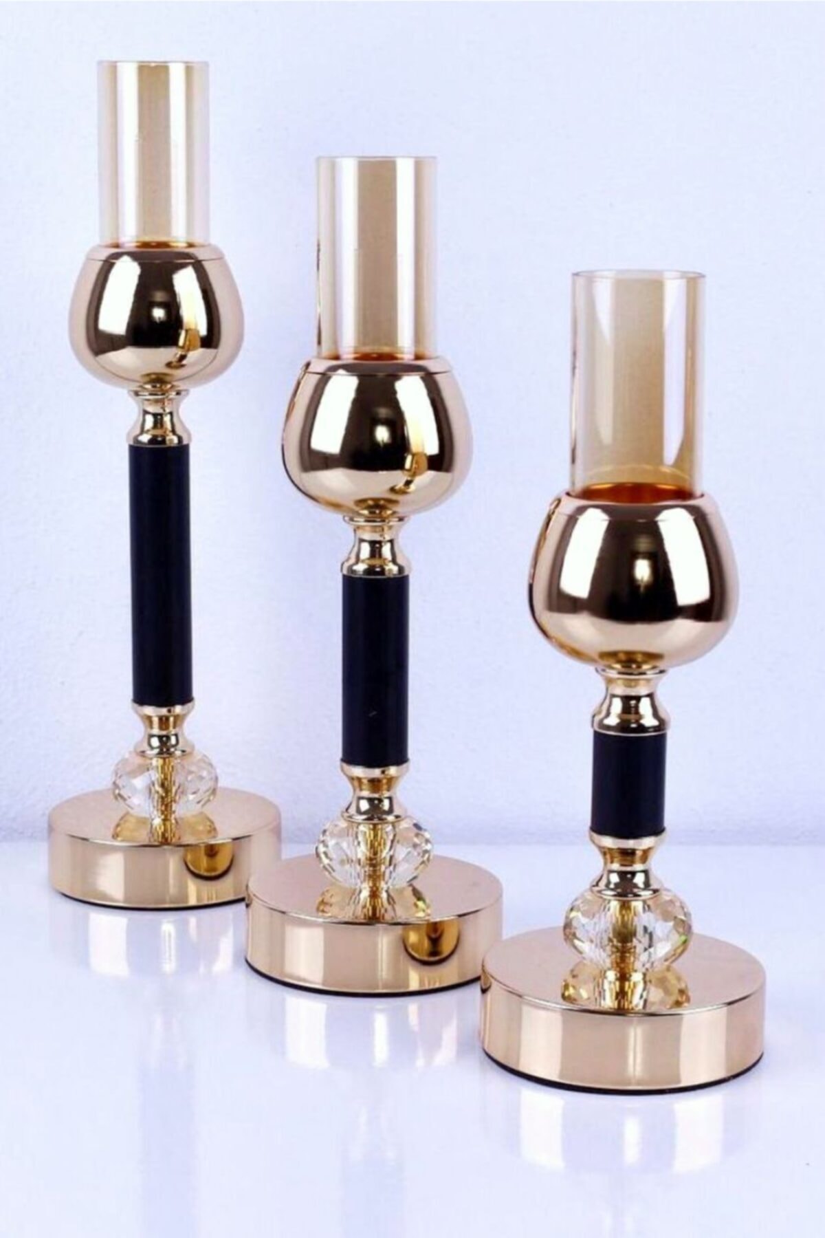 Olcay Home Lüx 3 Lü Black - Gold Serisi Mumluk
