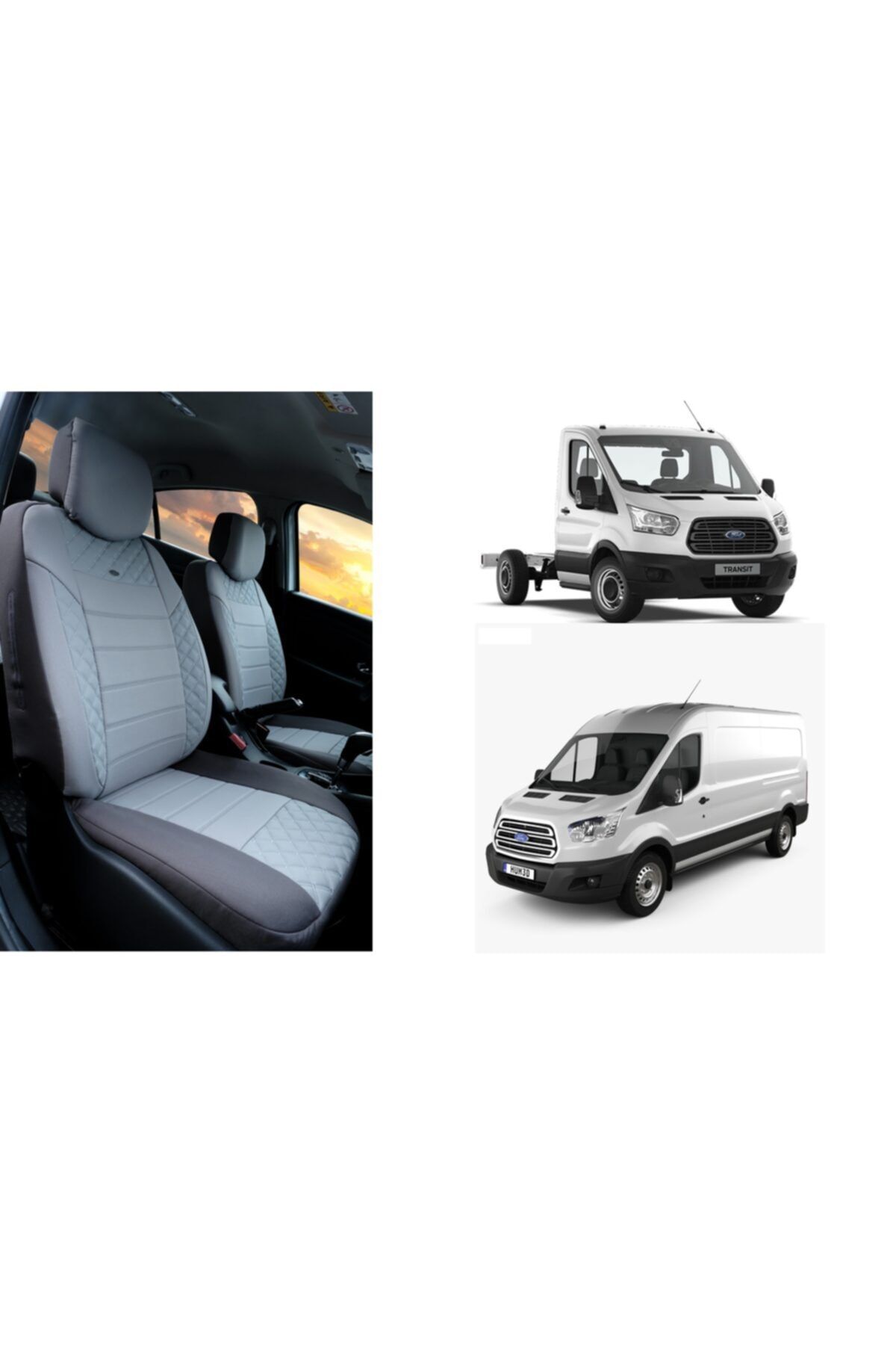 KNB Fordd Transit Koltuk Kılıfı 2+1 Ön 2014 Ve Sonrası Kasa Gri Nakışlı
