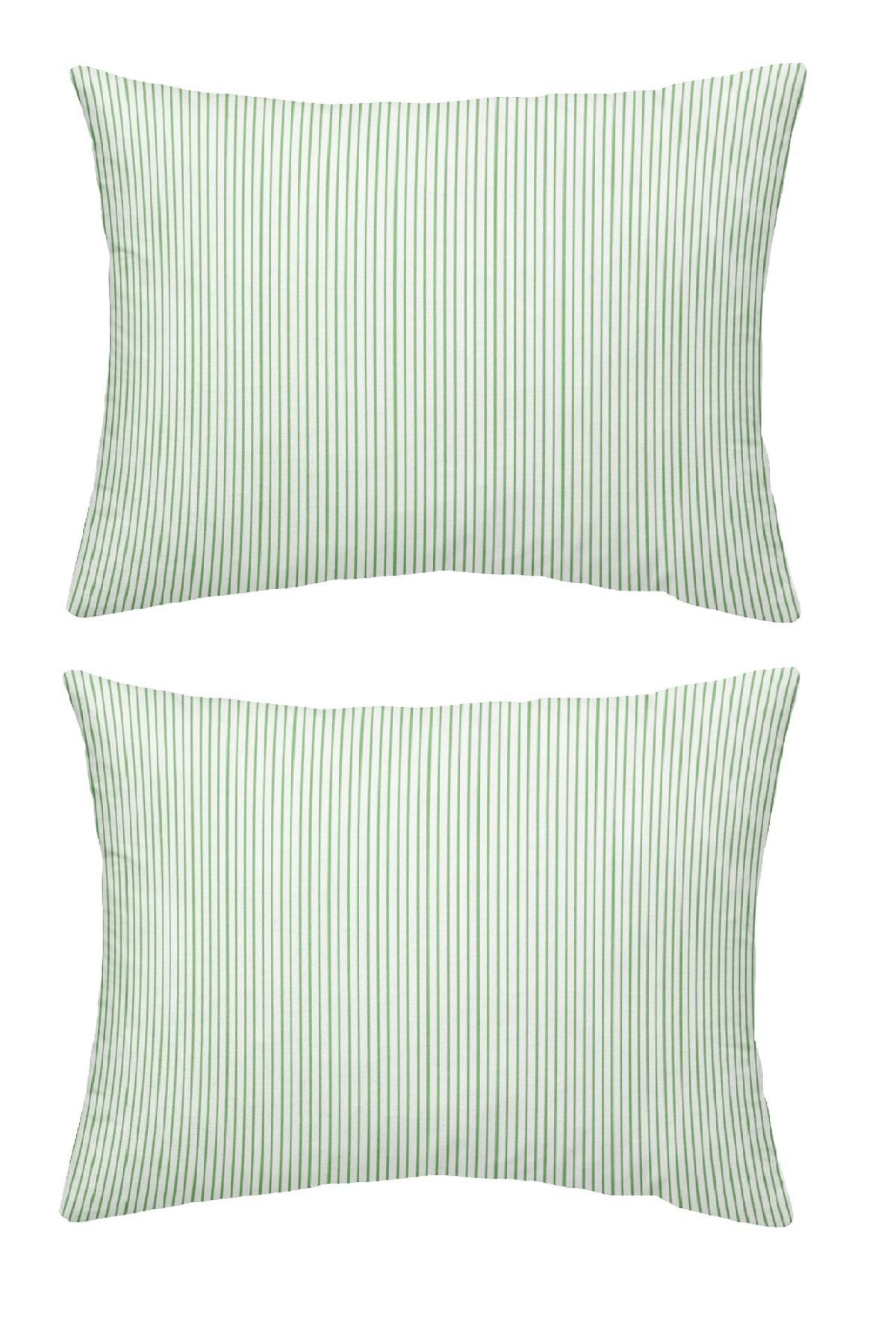 makiteks Pamuklu Yeşil Çizgili 2 Adet 50x70 cm Yastık Kılıfı