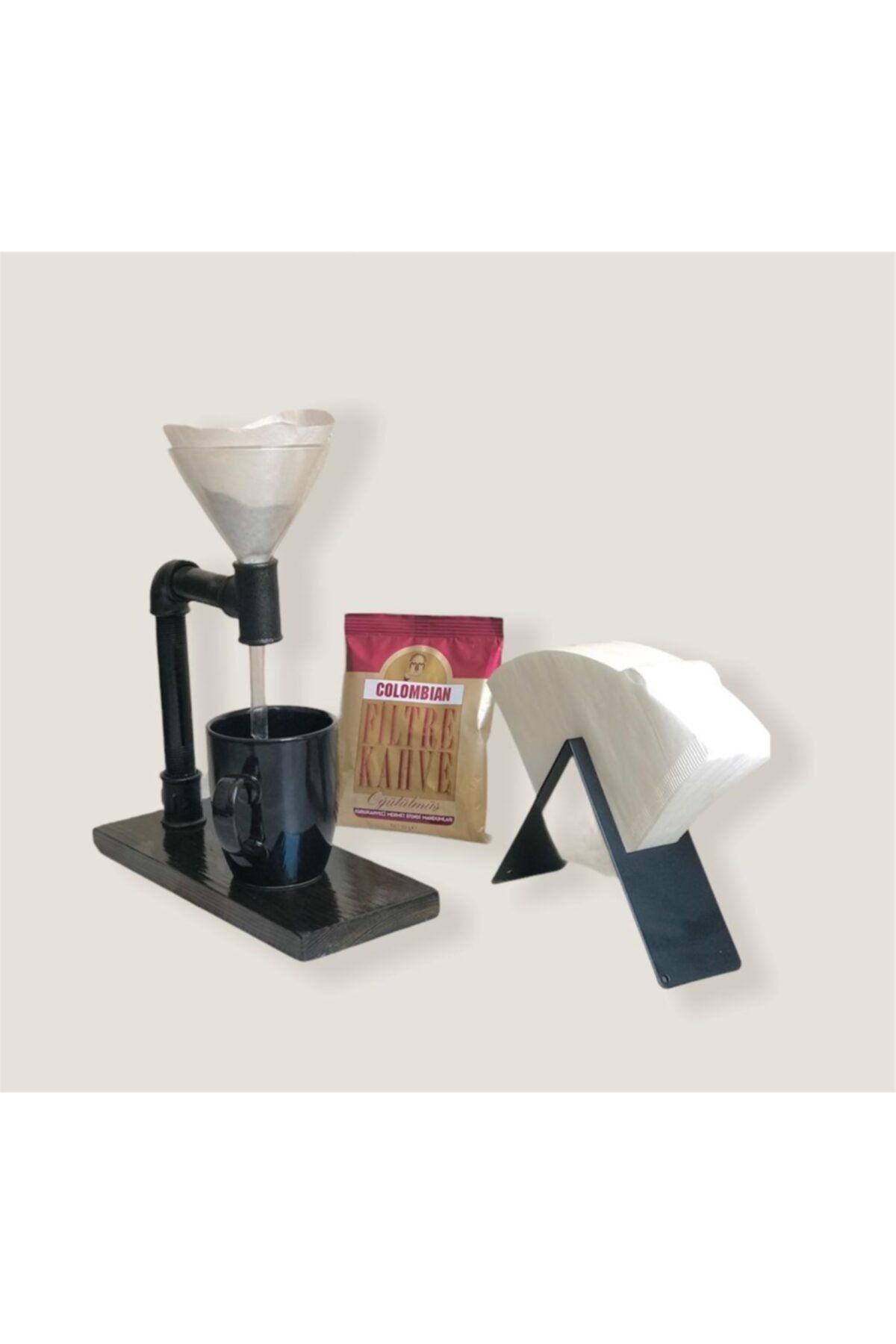 evimobidesign Filtre Kahve Demleme Seti & Colombian Filtre Kahve & Filtre Kağıdı Tutucu Stand & Kupa Bardak