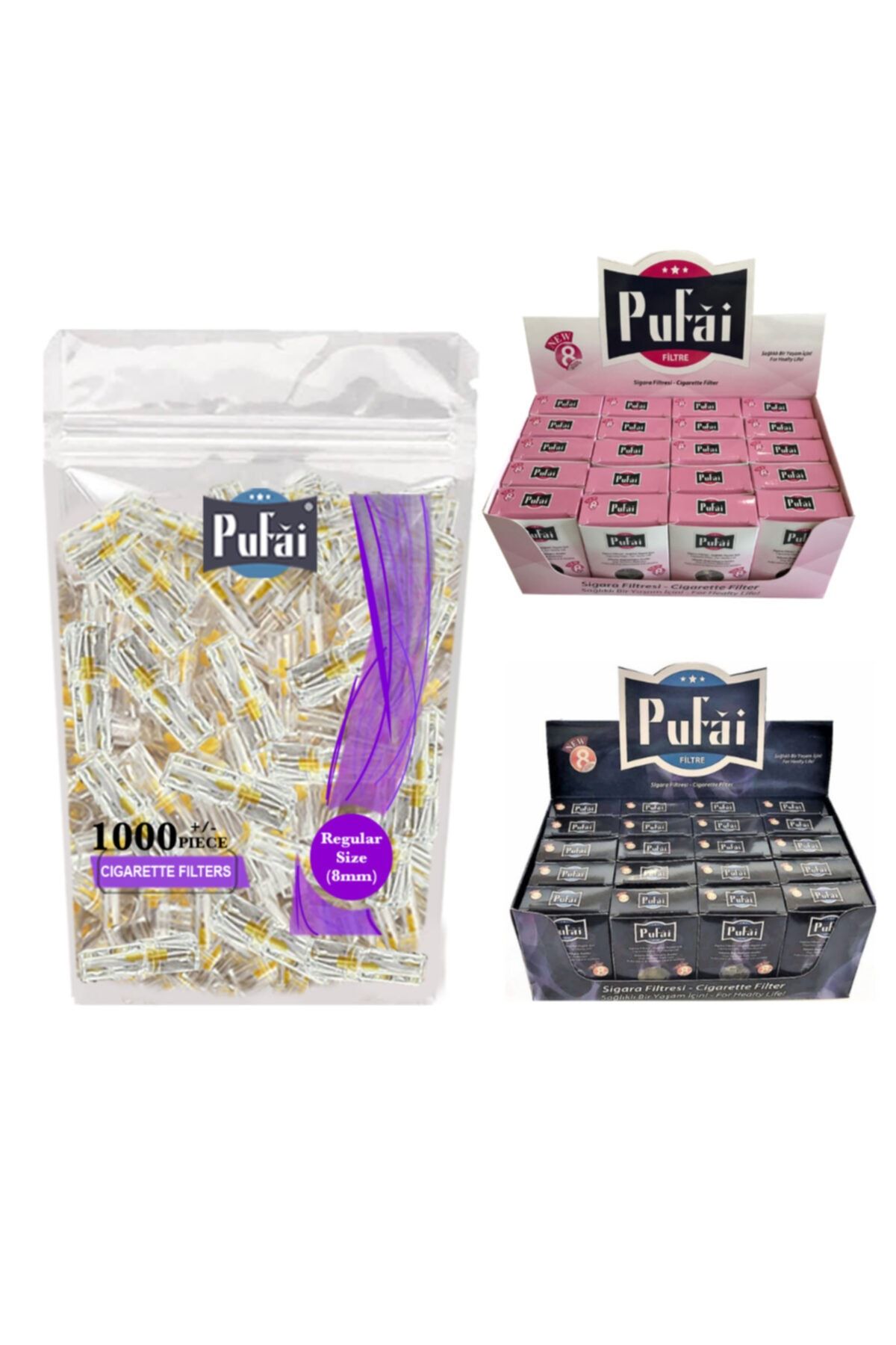 Pufai Sigara Filtresi Tar Katran Süzer 8 Mm Normal Boy Ağızlık 2200 Adet 1 Paket Kutu