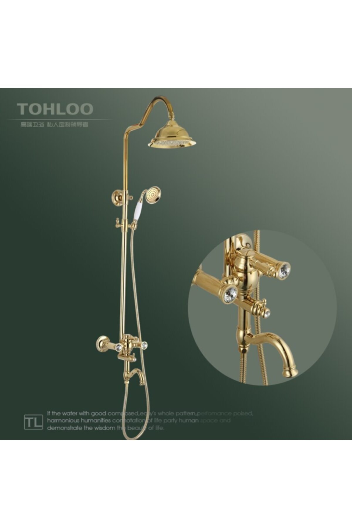 AKCAKESE Lüx Vucci Shower Diamond Classic Rustik Gold Yağmurlama Tepe Robot Duş Seti Oval