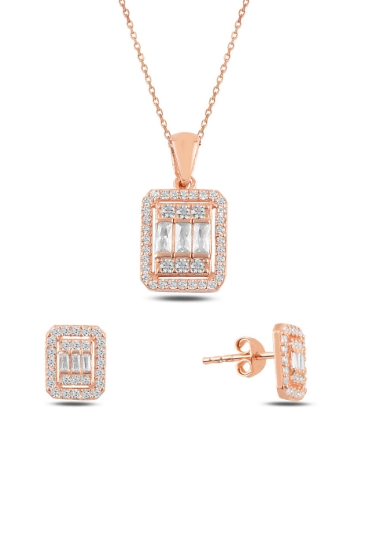 Crystal Diamond Zirconia Laboratuvar Pırlantası 0.85 Karat Baget Kolye Ve 0.36 Karat Küpe