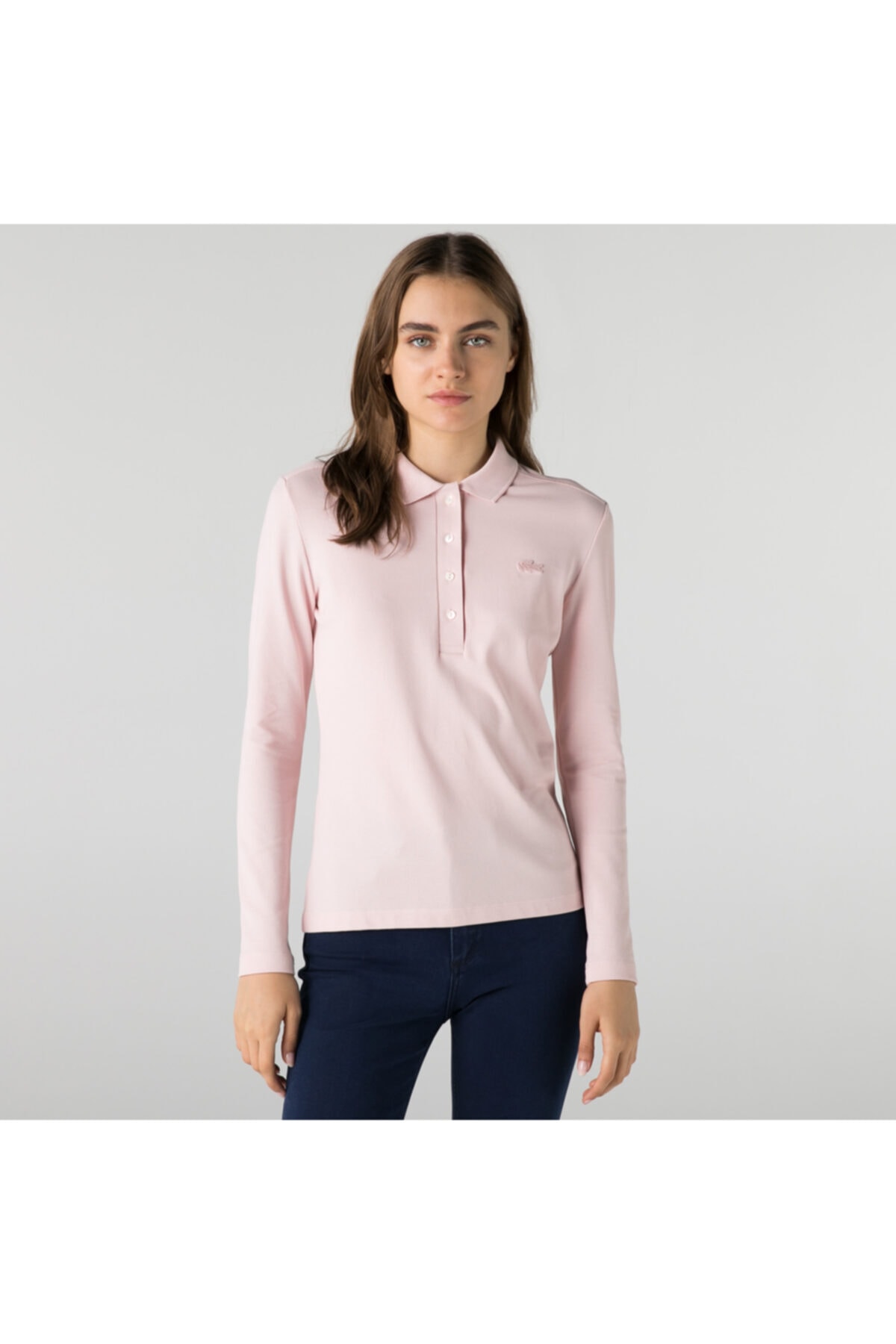 Lacoste Kadın Slim Fit Uzun Kollu Açık Pembe Polo
