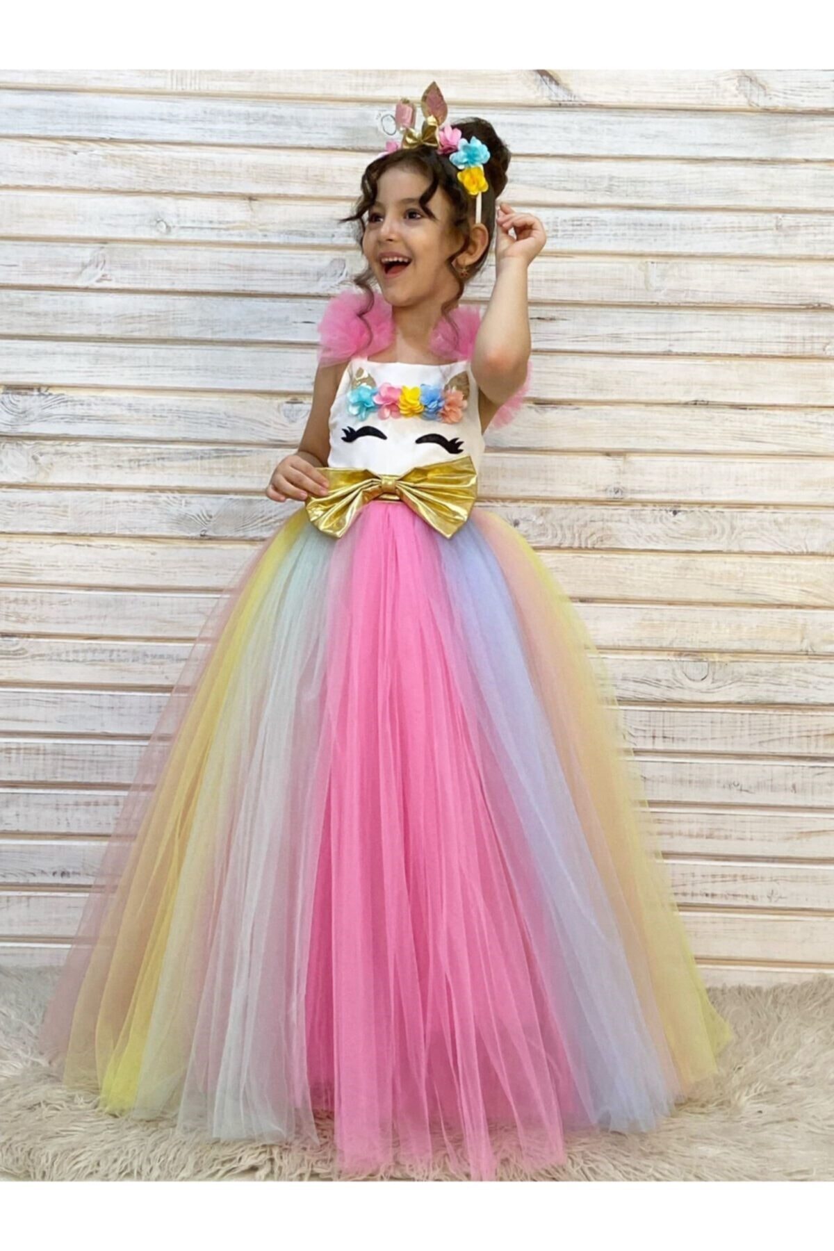 Tarz Çocuk Kız Çocuk Kirpikli Rengarenk Parti Elbisesi