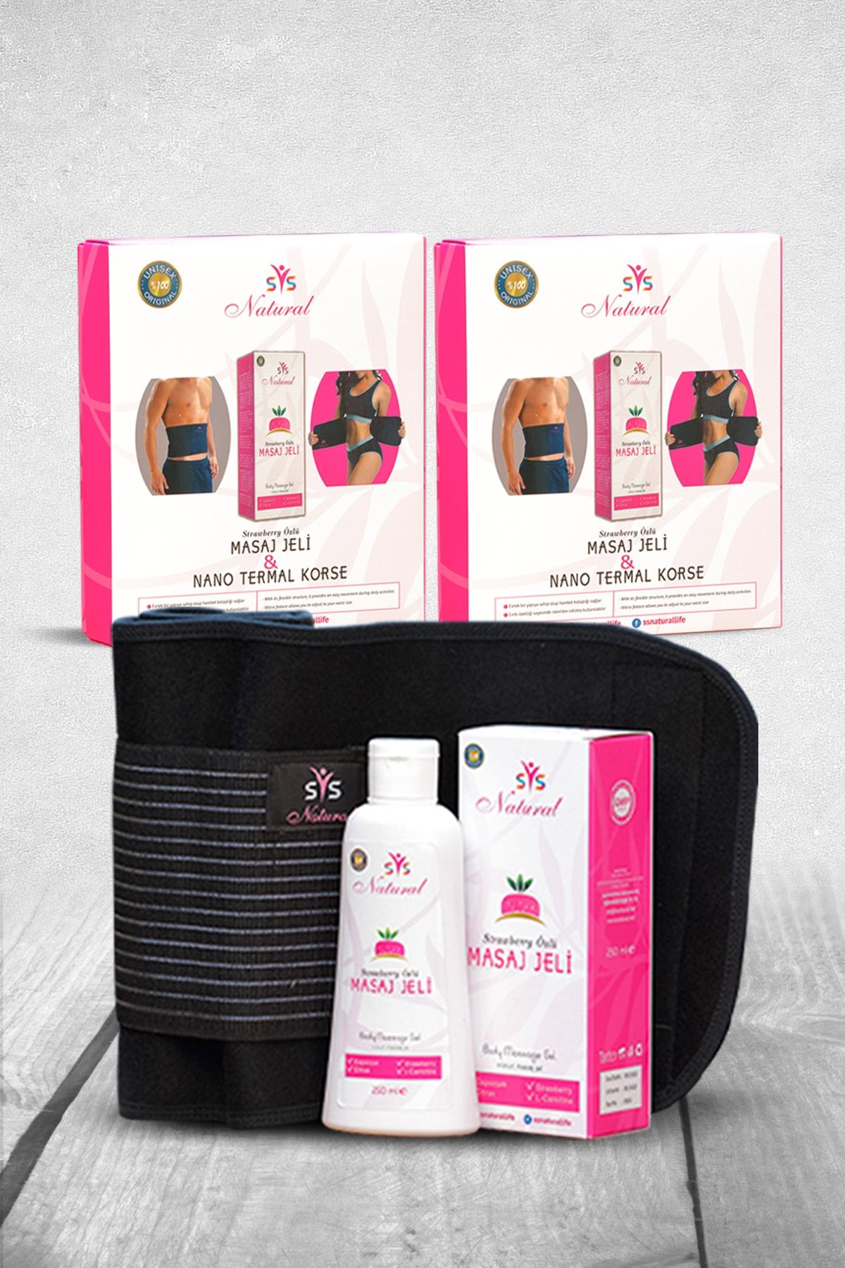 SSNATURAL Nano Termal Korse+Strawberry Özlü İnceltici Sıkılaştırıcı Selülit Giderici Vücut Masaj Jeli 2li Set