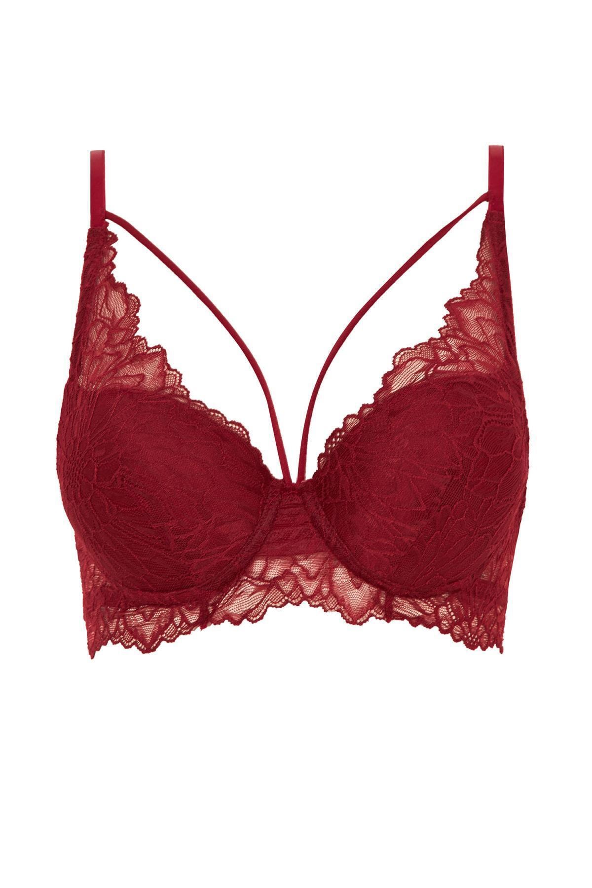 DeFacto Kadın Bordo Dantelli İp Detaylı Dolgulu Triangle Bralet V1836AZ21AU