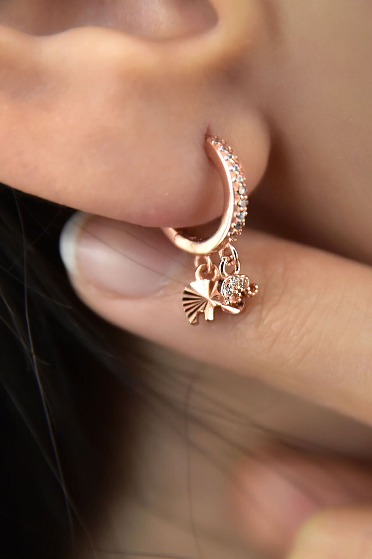 Elika Silver Kadın Rose Kaplama Fil Figürlü Halka Model 925 Ayar Gümüş Küpe