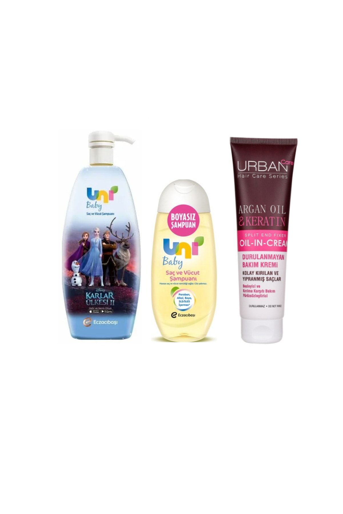 Uni Baby Saç Ve Vücut Bebek Şampuanı 700ml ve 200 ml ve Argan Yağlı Durulanmayan Saç Bakım Kremi 150 ml