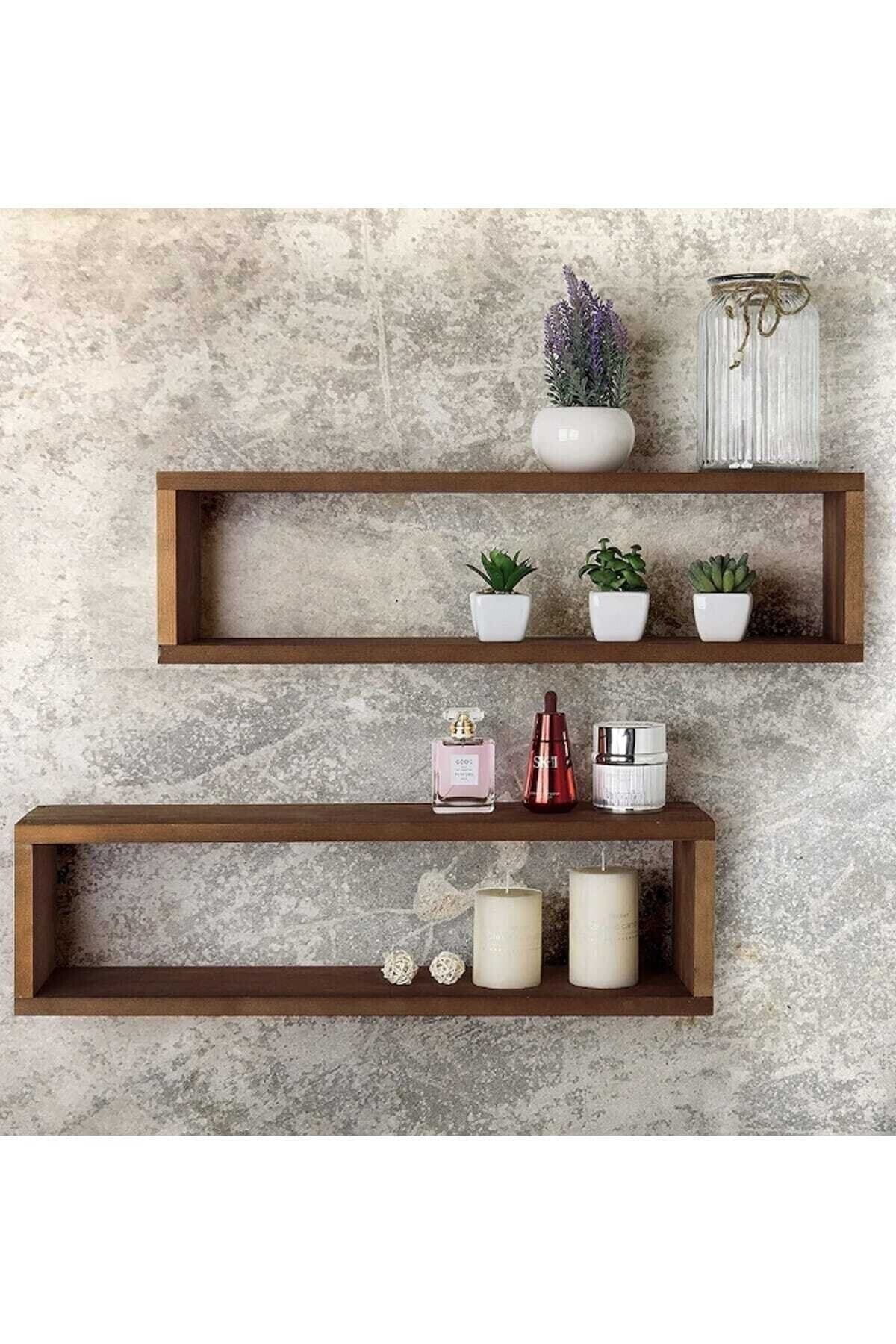 WSTARK Ahşap 2'li Masif Dekoratif Kutu Raf Kitaplık Çiçeklik Model65