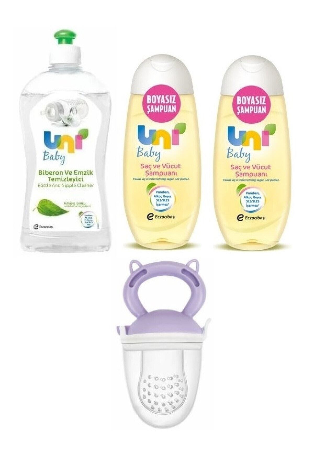 Uni Baby Biberon Ve Emzik Temizleyici 500 Ml+ Saç Ve Vücut Şampuanı*2+ Meyve Süzgeci Mor