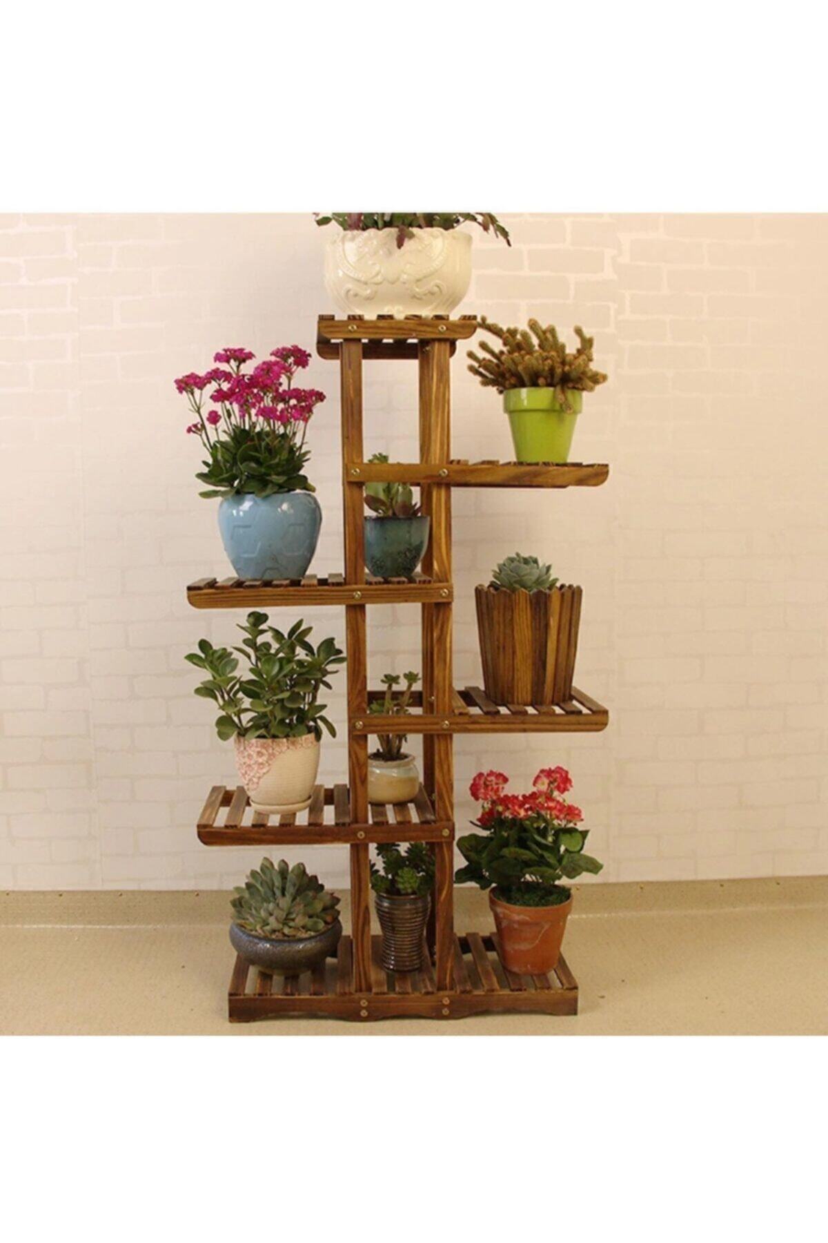 KARAKALEM AHŞAP Ahşap Çiçeklik Kitaplık Saksılık Balkon Bahçe Standı Model 9