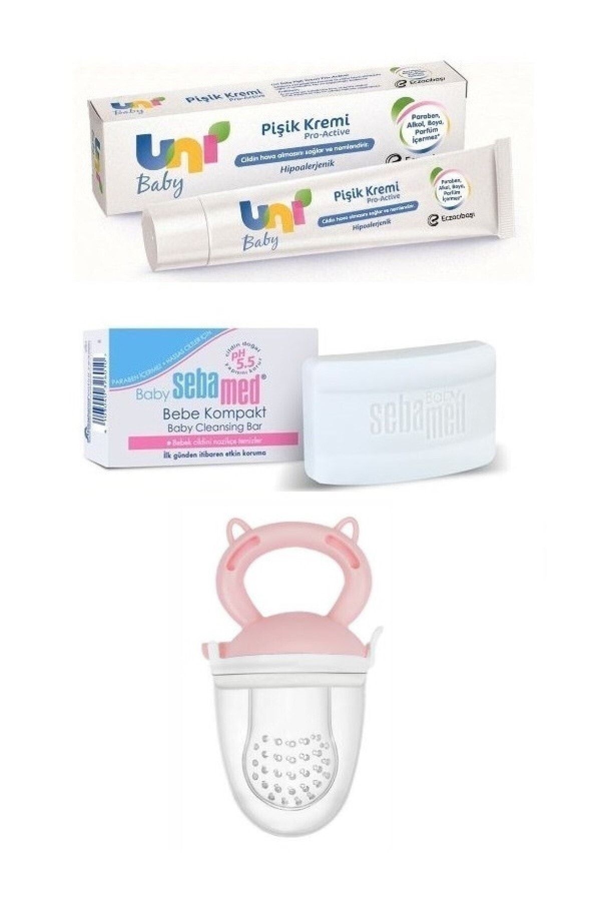 Uni Baby Paraben İçermeyen Sabun 100 gr Hipoalarjenik Pişik Kremi 30 gr Meyve Süzgeci Pembe