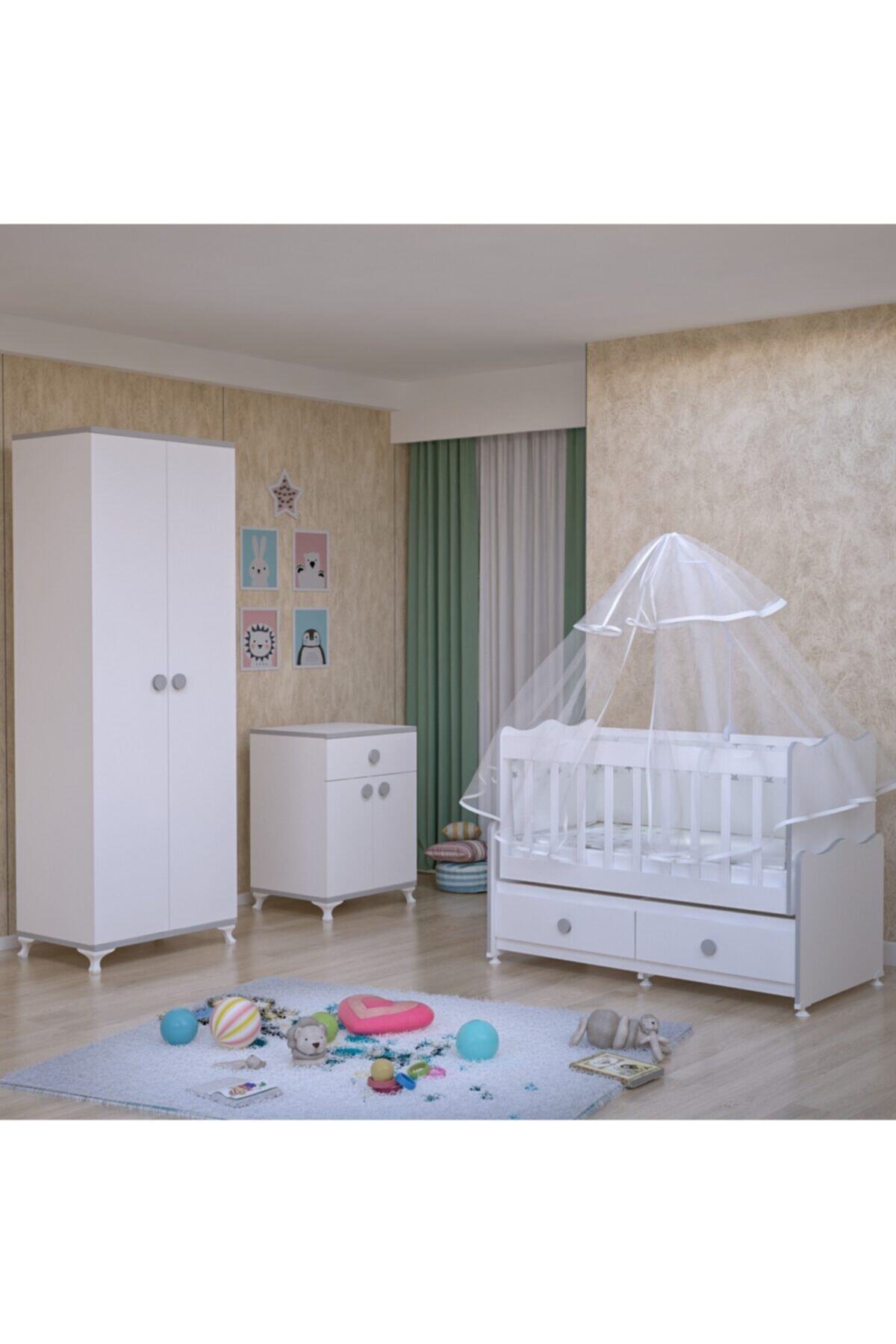 Garaj Home Elegant Yıldız 2 Kapaklı Bebek Odası Takımı - Yatak Ve Uyku Seti Kombinli-gri-mavi Uyku Seti