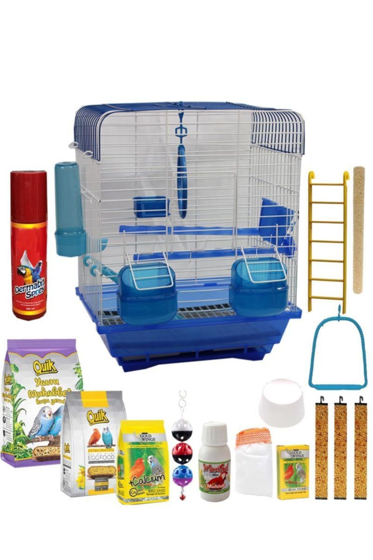 usmtekno Full Set Muhabbet Kuşu Kafesi Çift Kapılı Kafes Kanarya Kafesi Kuş Kafes P2 Mavi