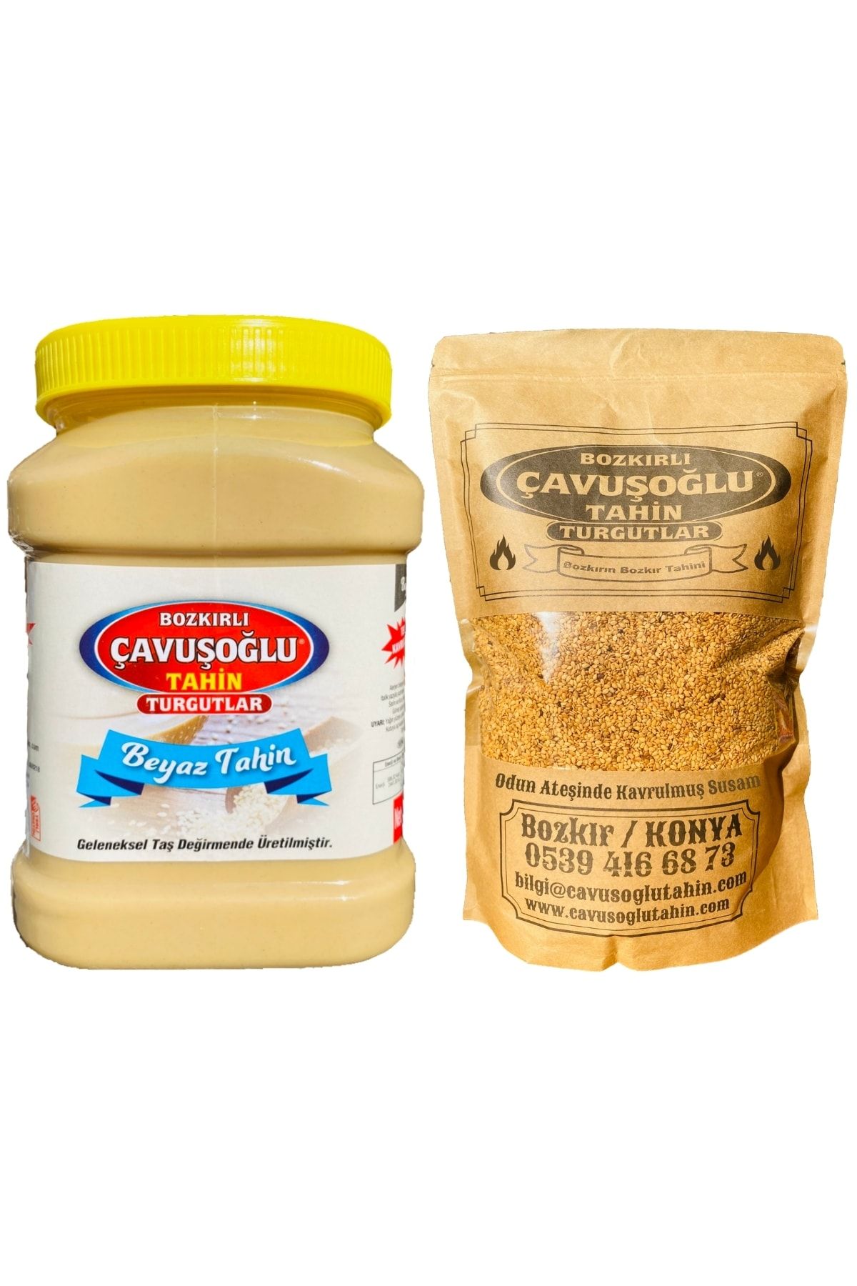 Bozkırlı Çavuşoğlu Kepeksiz Beyaz Tahin 930g + Odun Ateşinde Kavrulmuş Susam 1000g