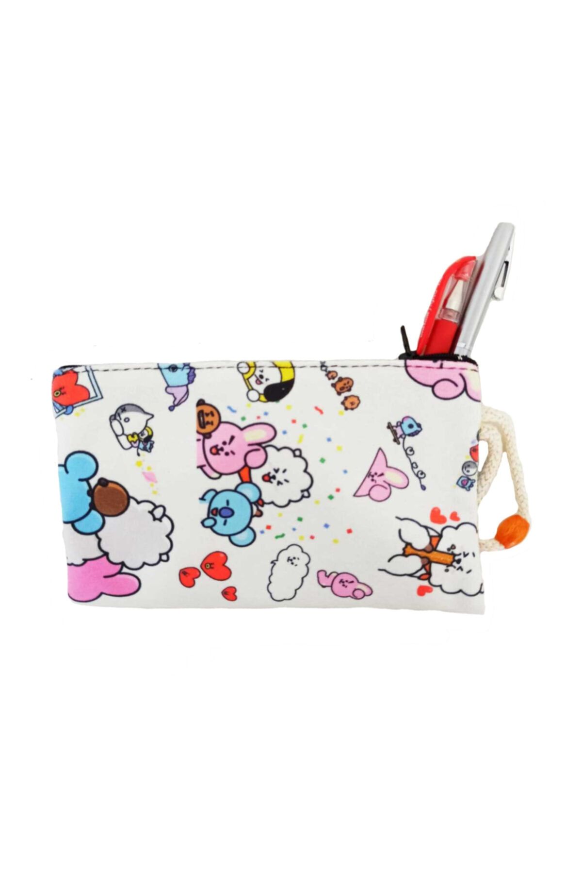 AlpCollection Bt21 Anime Baskılı Bez Kalemlik Fermuarlı Cüzdan Makyaj Çantası