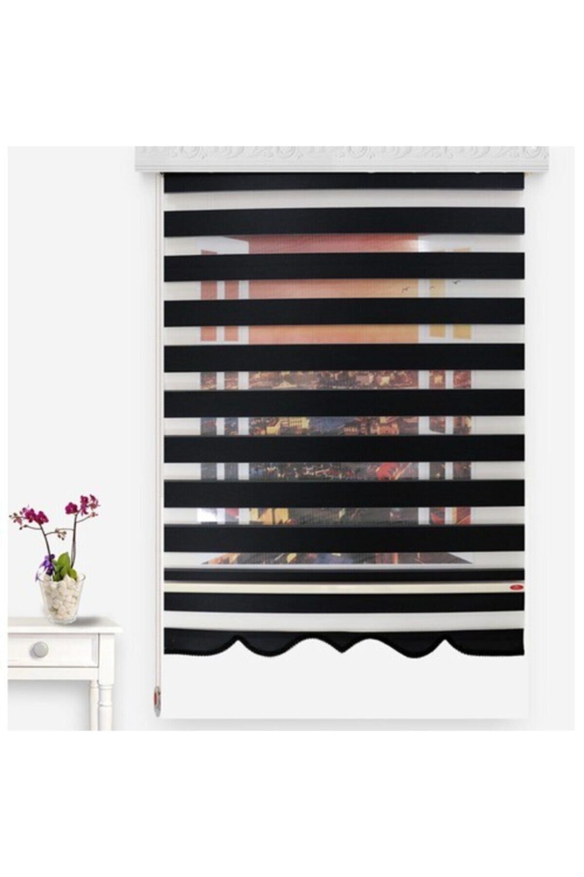 Brillant Siyah Etek Dilimli Zebra Stor Perde Mz426-7a