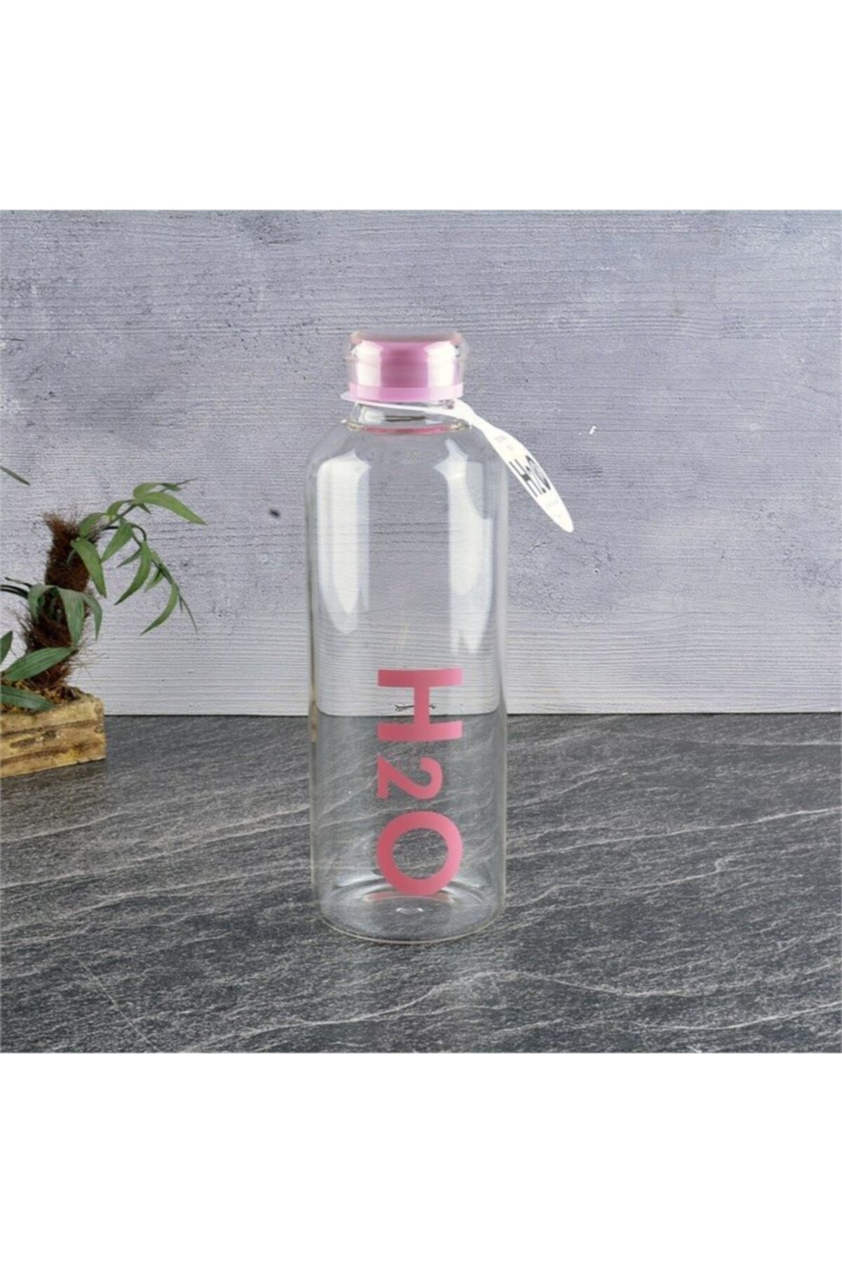 HOMERİUM H 2 O Kapaklı 1 Lt Borosilikat Cam Matara Su Şişesi Pembe