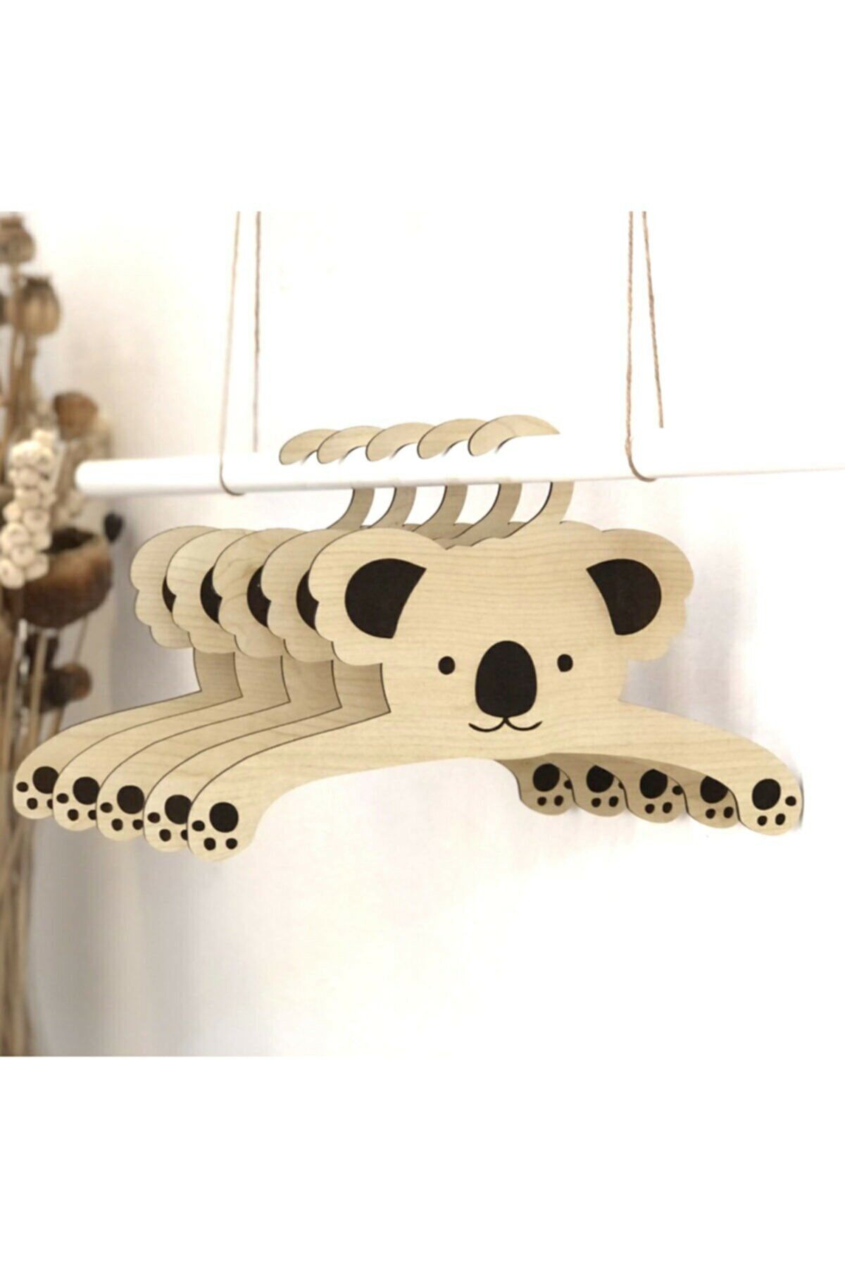 EYL Home 12 Li Bebek Elbise Askısı Ahşap Kıyafet Askısı Koala Ve Tavşan