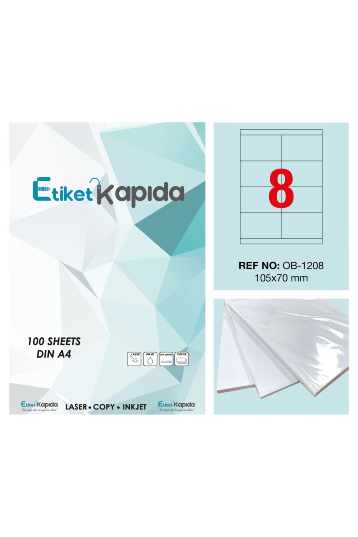 ETİKET KAPIDA A4 Yapışkanlı Hazır Etiket - Laser Etiket 105*70mm - 100 Sayfa - 800 Etiket