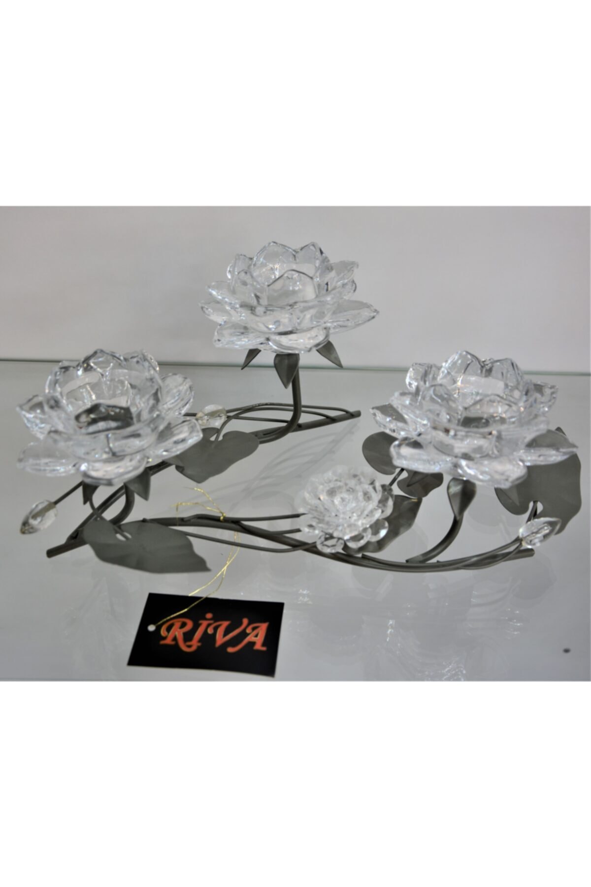 Riva Kristal 3lü Nilüfer Şamdan / Mumluk