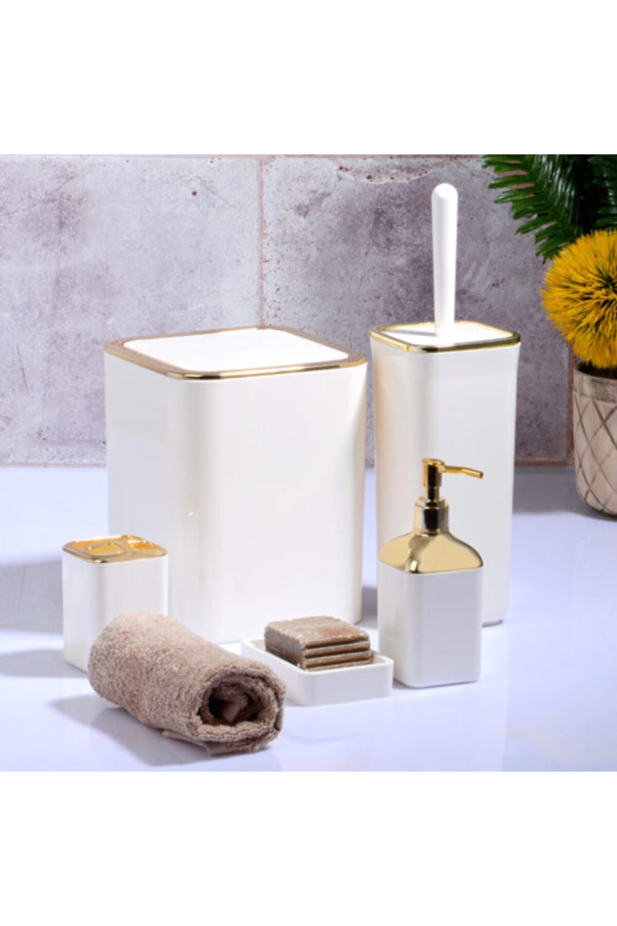 B23 TREND B&K MUTFAK Kare 5li Banyo Set Gold(beyaz)
