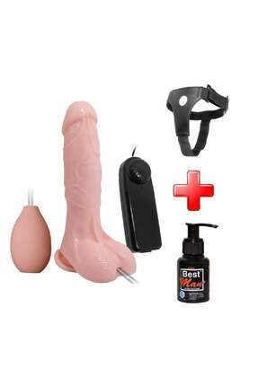 19 cm Belden Bağlamalı Su Fışkırtmalı Realistik Titreşimli Penis +Kemer+Kayganlaştırıcı Image 0