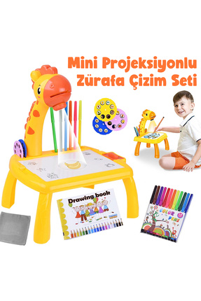 Projeksiyonlu Turuncu Zürafa Mini Çizim Masası, 12 Renk Boya Kalemi Seti ve Çizim Defteri Image 0