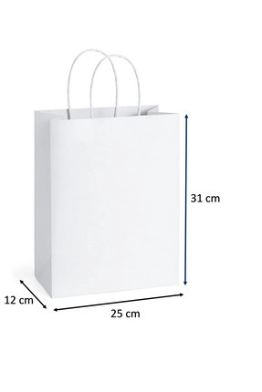 Burgu Saplı Beyaz Kraft Çanta 25cmX12cmX31cm (25 Adet) Image 0