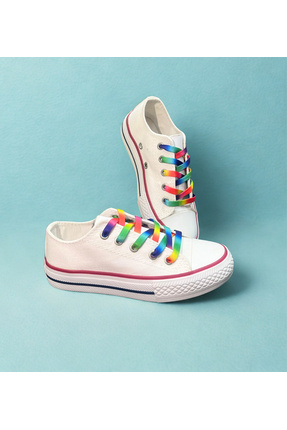Gökkuşağı Bağcıklı, Beyaz Kısa Spor Ayakkabı, Sneaker Image 0