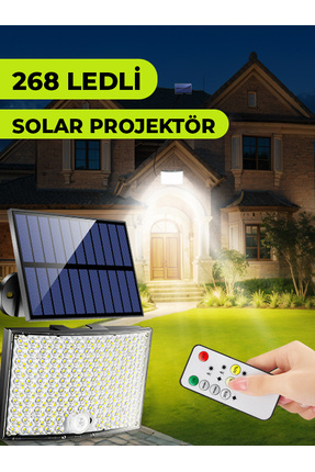 Hl-5177 268 Ledli Solar Projektör 60W Güneş Enerjili Hareket Sensörlü Led Projektör Beyaz Işık Image 0