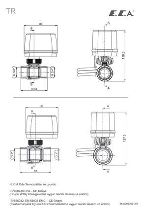 DN25 ( 1'') Iki Yollu Zon Kontrollü Motor Bağlantılı Küresel Vana, Elektrikli Küresel Vana 230V, Image 6