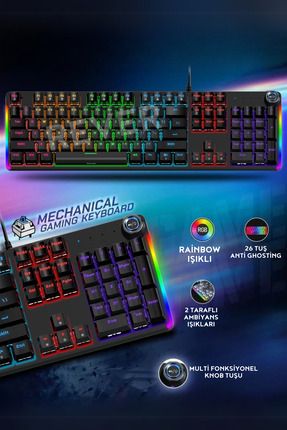 HUNTER Blue Switch Mekanik Gaming Oyuncu Klavyesi Rainbow 15 Farklı Mod Led Işıklı Klavye Image 0