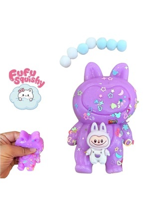 Fu Fu Squishy Labubu Figür Taba Sukuşi Pullu Stres Asmr Oyuncak Mor 9 Cm Image 0