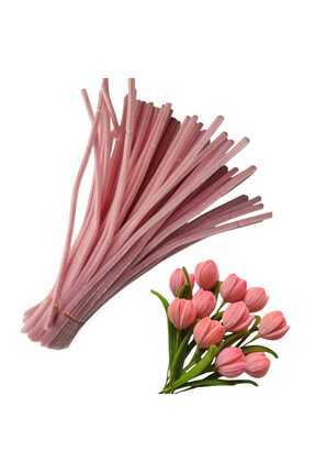50 Adet Pastel Pembe Şönil, Çiçek Yapımına Uygun Tüylü Tel, 30 Cm 6mm Image 0